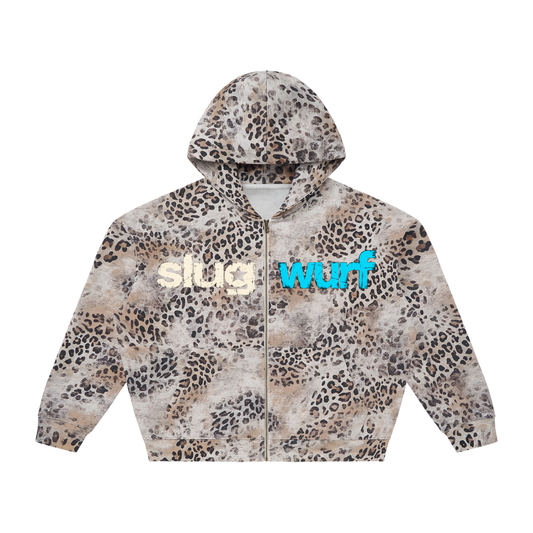 Slugwurf Apricot Leopard Hoodie | Oversized Zip-Up Streetwear