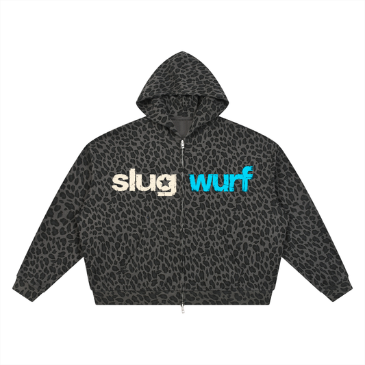 Slugwurf Gray Unisex Leopard Print Waffle Full Zip Hoodie